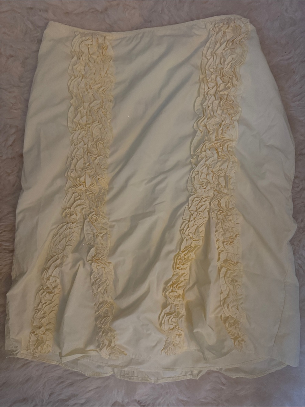 Zara Cream Midi Skirt with Vertical Ruffle Panels